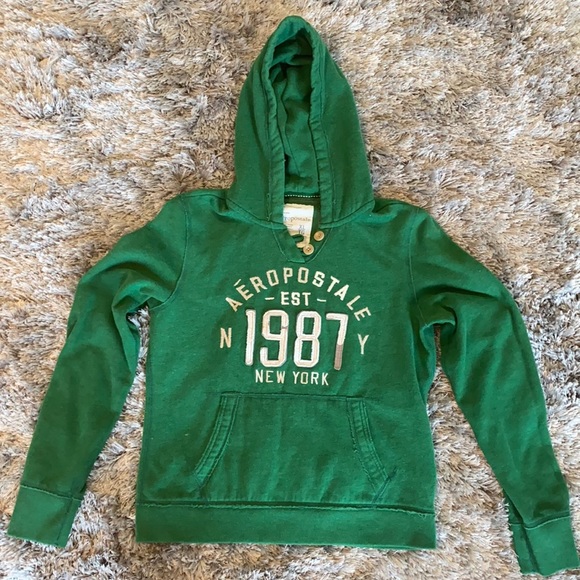 Aeropostale Tops - Aeropostale GREEN Distressed Pull On Hoodie XL